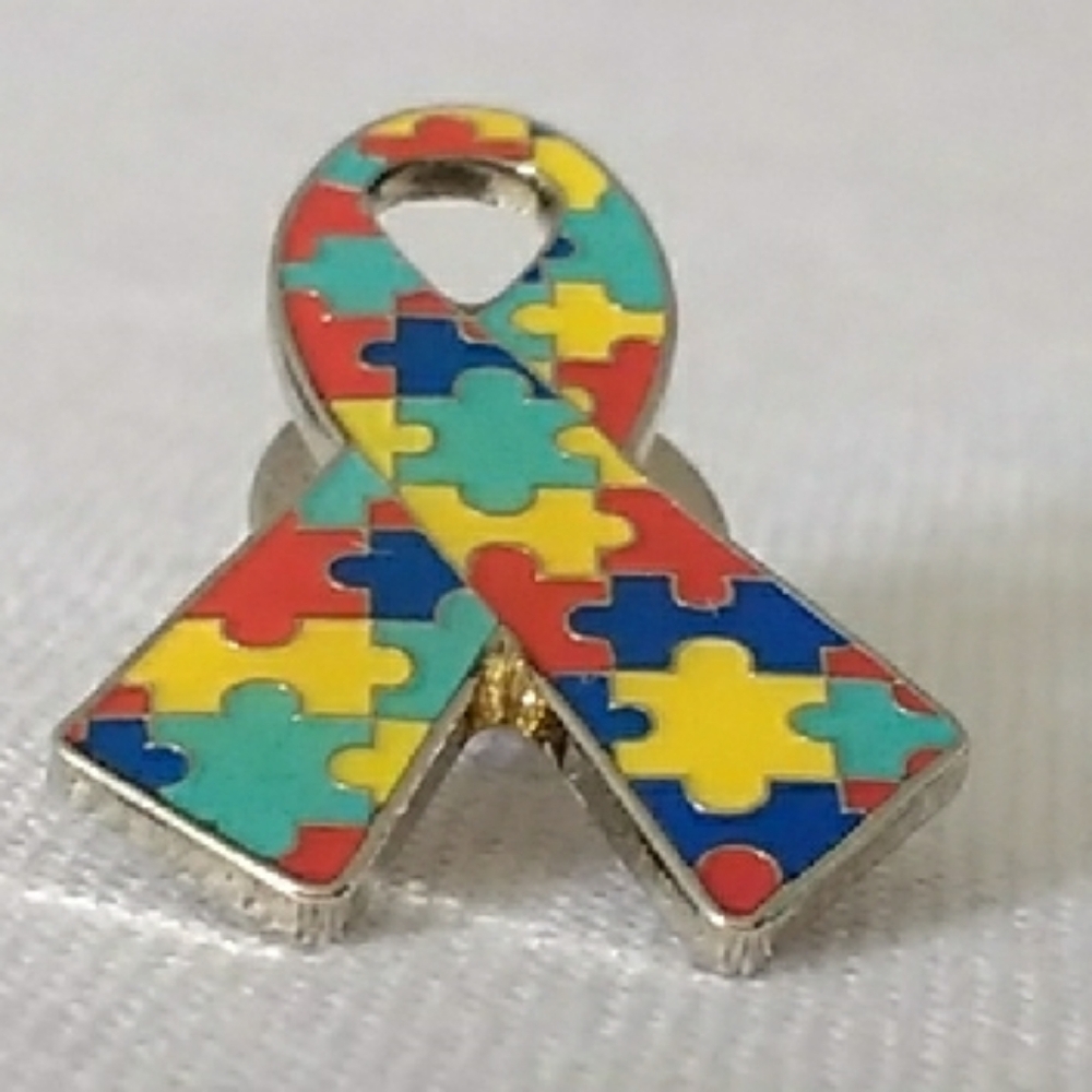 ✨Host Pick Colourful Puzzle Bow Autism Awareness Ribbon Metal Lapel Pin 3/$20
